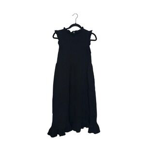 Mod Ref Gauze Midi Dress Womens Medium Black Excellent Ruffle Cotton Sleeveless